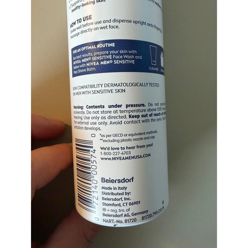 Nivea Men Sensitive Shave Foam 7oz VitaminPro Complex Alcohol Free Made in Italy